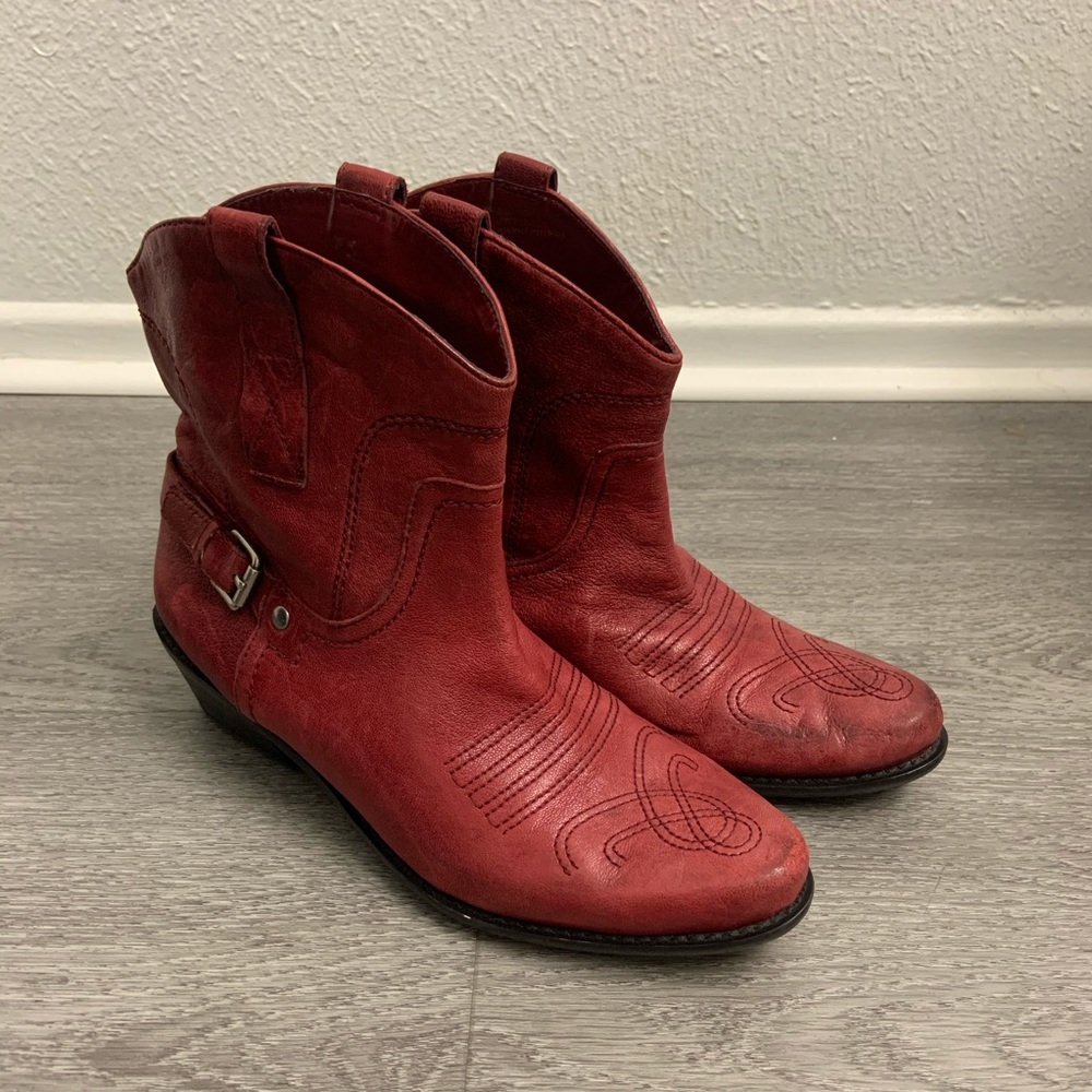 Franco Sarto Red Leather Pull Up Cowboy Booties 7M
